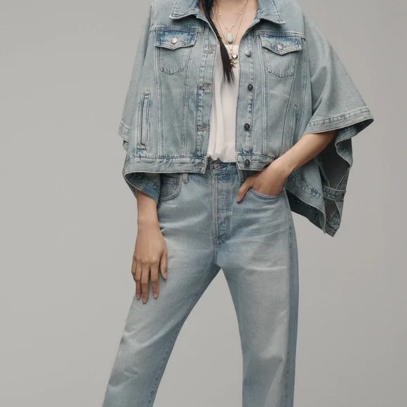 PILCRO - The Weston Cape Denim Boyfriend Jacket - Sz L/XL - Picture 2 of 6